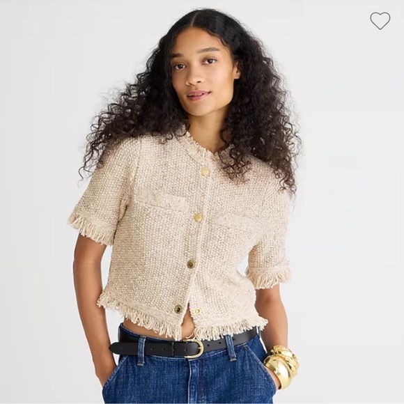 J. Crew Tops - J crew Cropped fringe-trim lady jacket in marled yarn